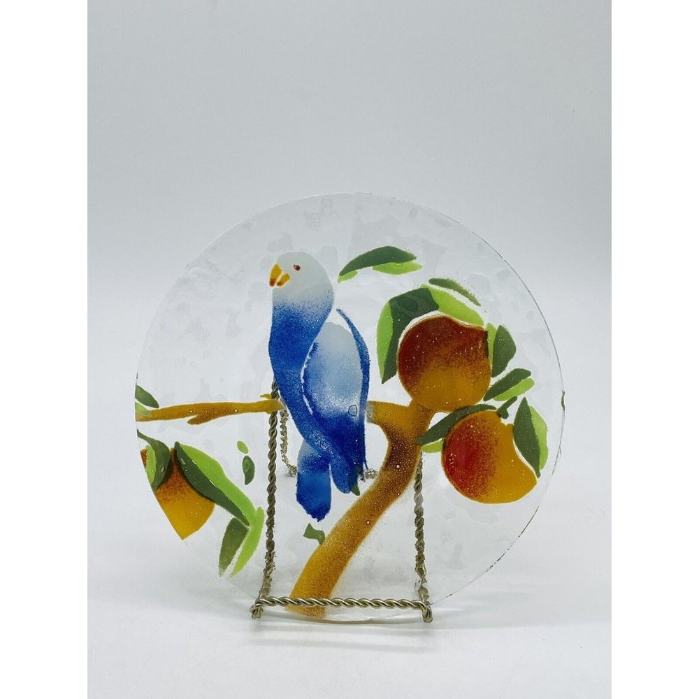 St. Luke’s Fused Glass Plate Bird Fruit Round 8.5”